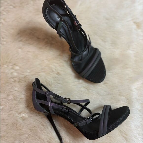 L.A.M.B. Black and Gray Stiletto Heels with Strappy Design - Picture 2 of 10